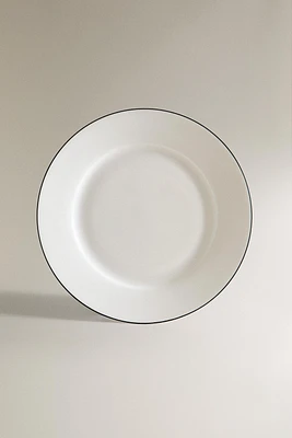 BONE CHINA DESSERT PLATE WITH BLACK RIM
