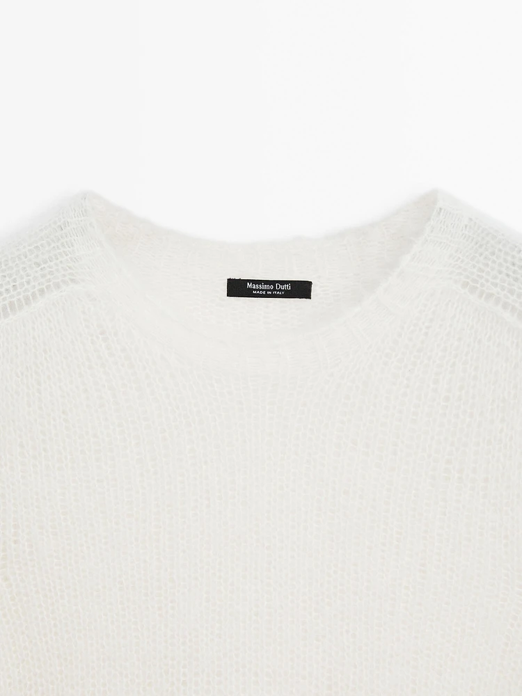 Short sleeve knit alpaca blend sweater