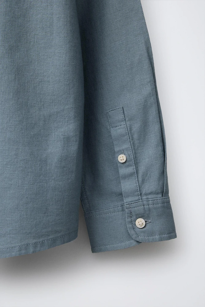 PLAIN WOVEN LINEN BLEND SHIRT