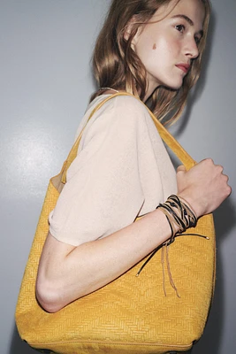 SPLIT LEATHER BRAIDED BAG