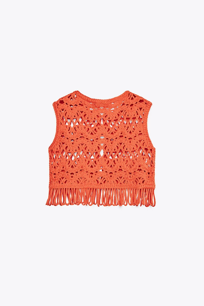 GILET EN MAILLE À FRANGES