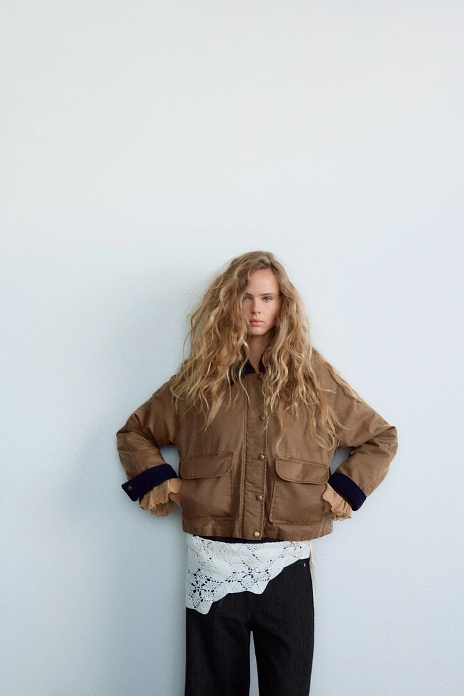 CONTRAST COLLAR WAXED JACKET