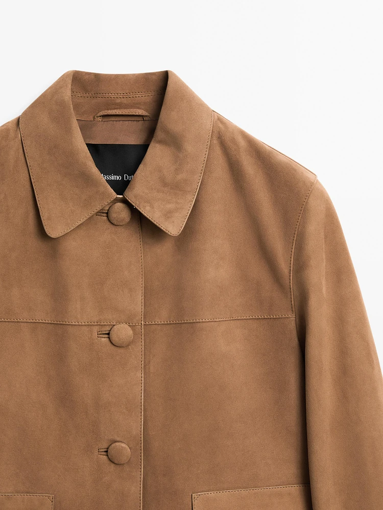 Suede leather jacket with lined buttons