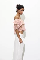 EMBROIDERED RUFFLED TOP