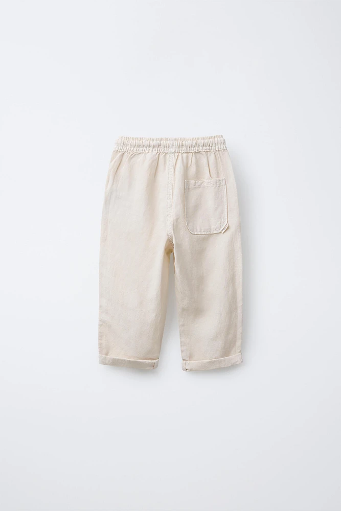 LINEN BLEND STRAIGHT PANTS