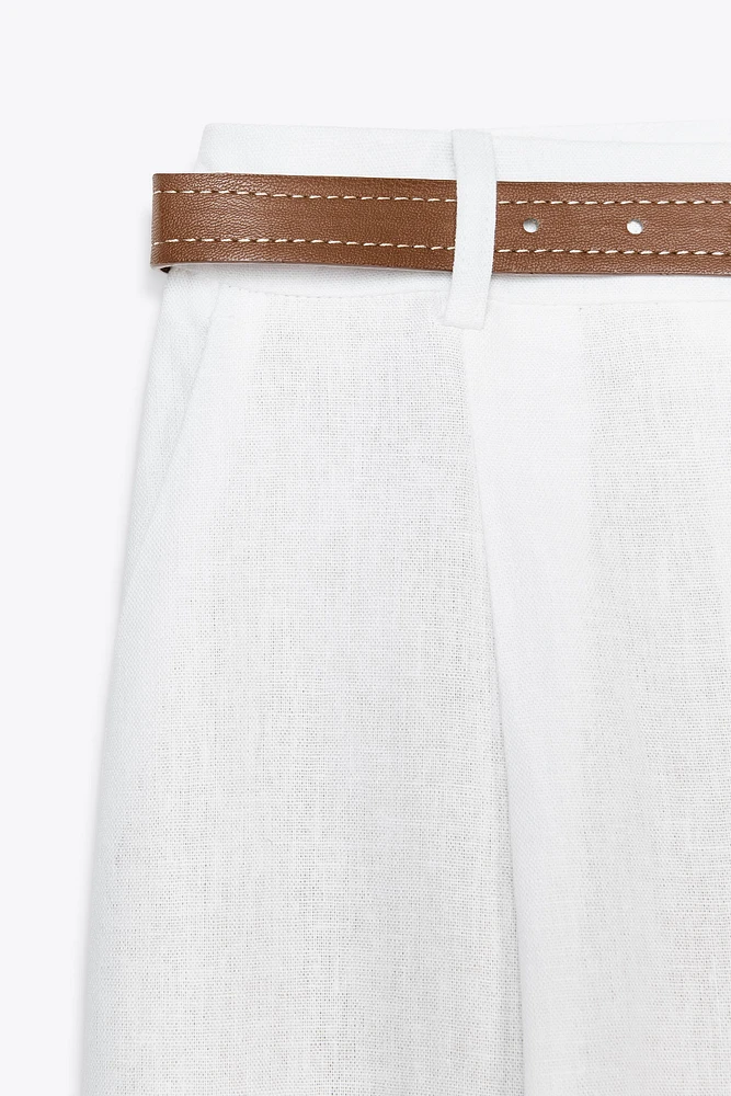 PANTALON DROIT AVEC CEINTURE EN LIN