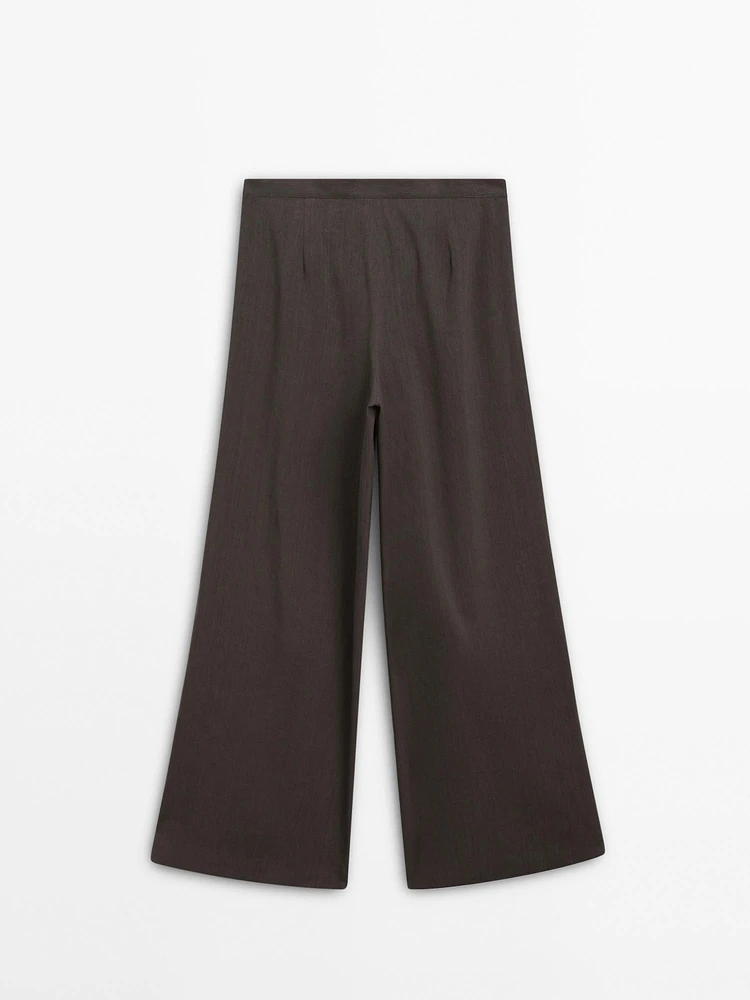 Pantalon plissé en lin mélangé