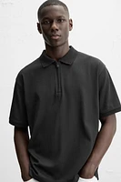 TEXTURED ZIP POLO SHIRT