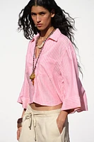 CHEMISE COURTE À RAYURES AVEC LIN