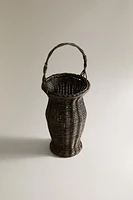 RATTAN BASKET VASE WITH HANDLE