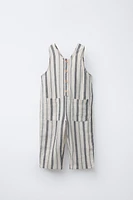 STRIPED LINEN LONG OVERALLS
