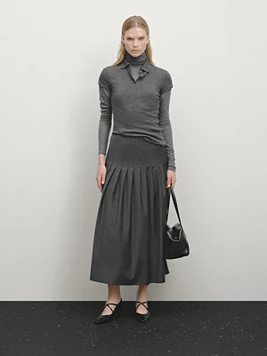 Pleated wool blend midi skirt
