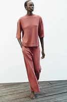 WASHED EFFECT WIDE LEG PANTS