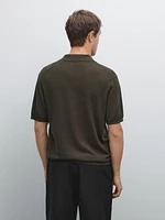 Polo en maille de lin mélangé à col V