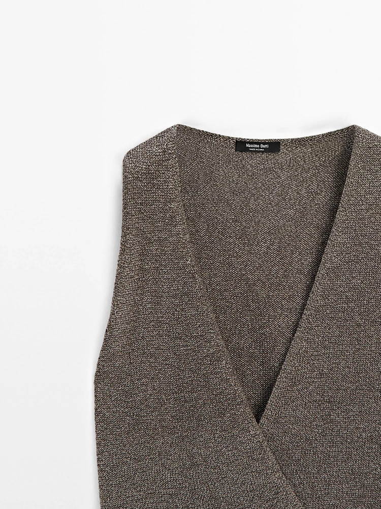 Veste sans manches cache-cœur en maille moulinée