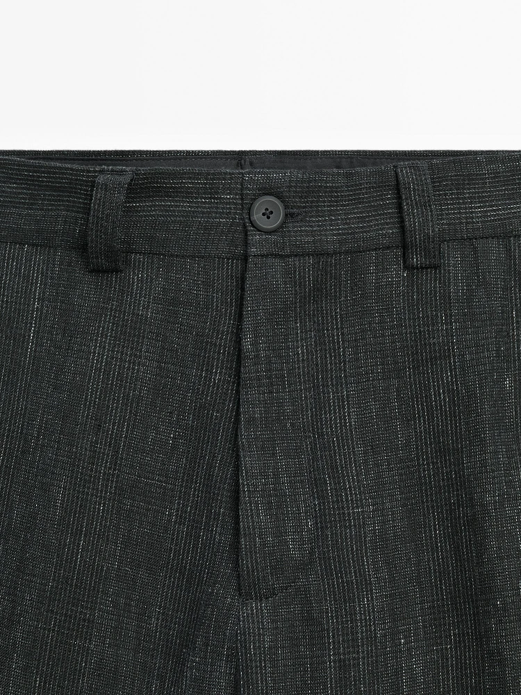 100% linen trousers with check detail