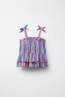STRIPED TOP WITH EMBROIDERED FLOWERS