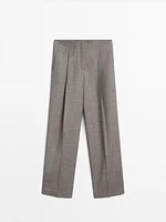 Melange wool blend pleated trousers