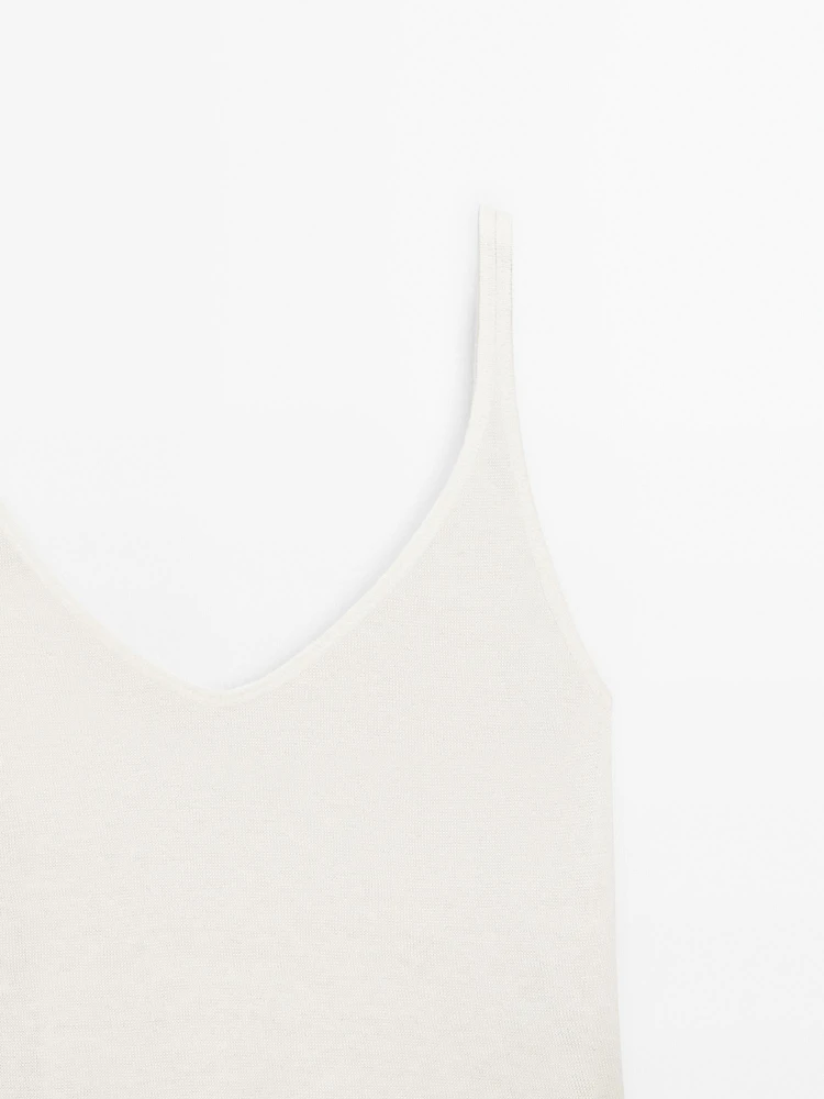 100% linen top with ruffled hem