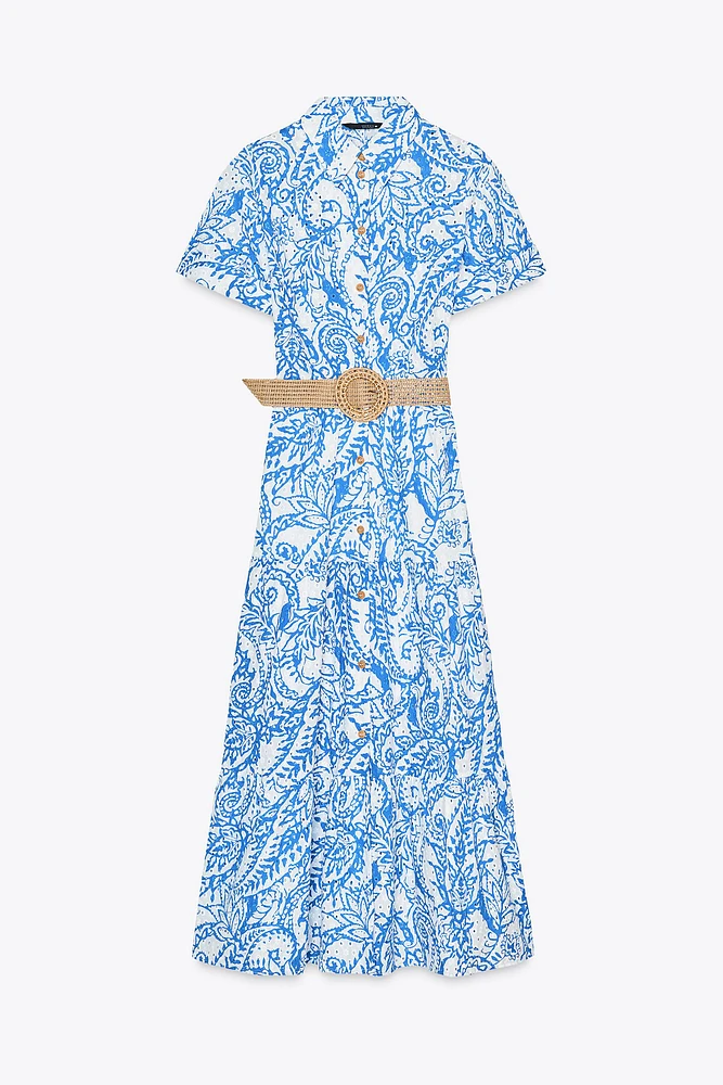 BELTED PRINTED SHIRT DRESS