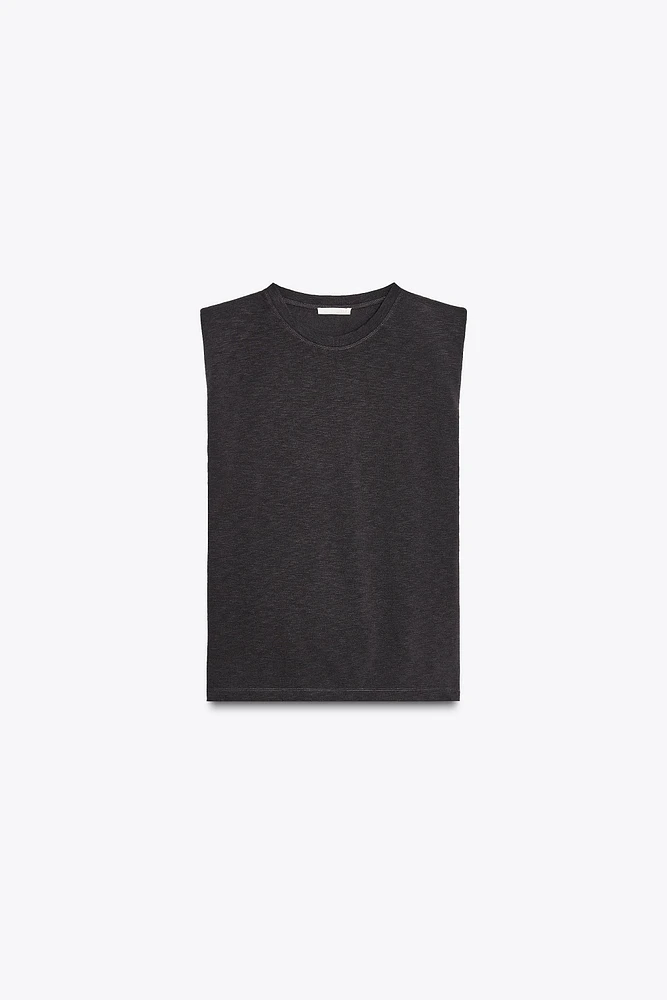 WASHED EFFECT T-SHIRT WITH SHOULDER PADS