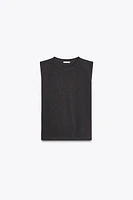 WASHED EFFECT T-SHIRT WITH SHOULDER PADS