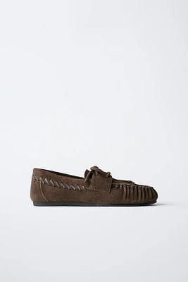 FRINGED SPLIT LEATHER LOAFERS