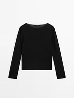 Linen blend cutwork sweater