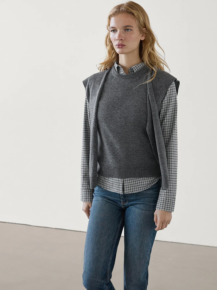 Veste sans manches avec pull en laine mélangée