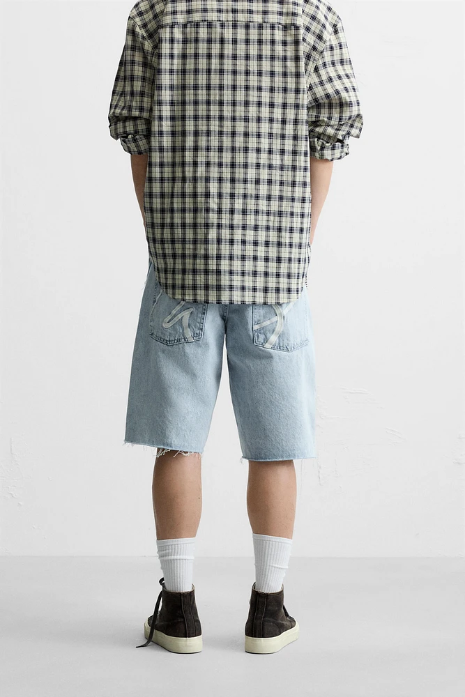 EMBROIDERED BAGGY FIT DENIM SHORTS