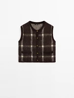 Wool blend check knit vest