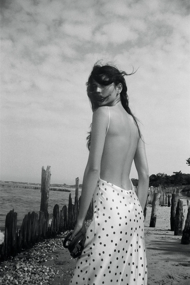 SATIN POLKA DOT MIDI DRESS