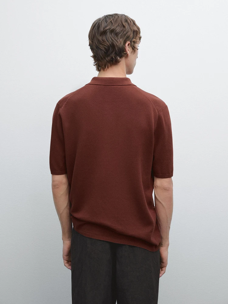 100% cotton textured knit polo shirt