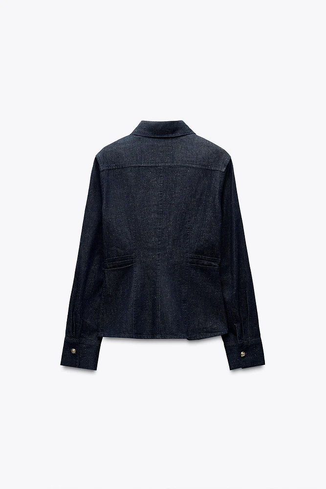 ZW COLLECTION PLEATED DENIM SHIRT