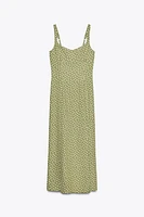 LINEN BLEND POLKA DOT MIDI DRESS
