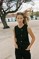TOP GILET CROISÉ AVEC LIN