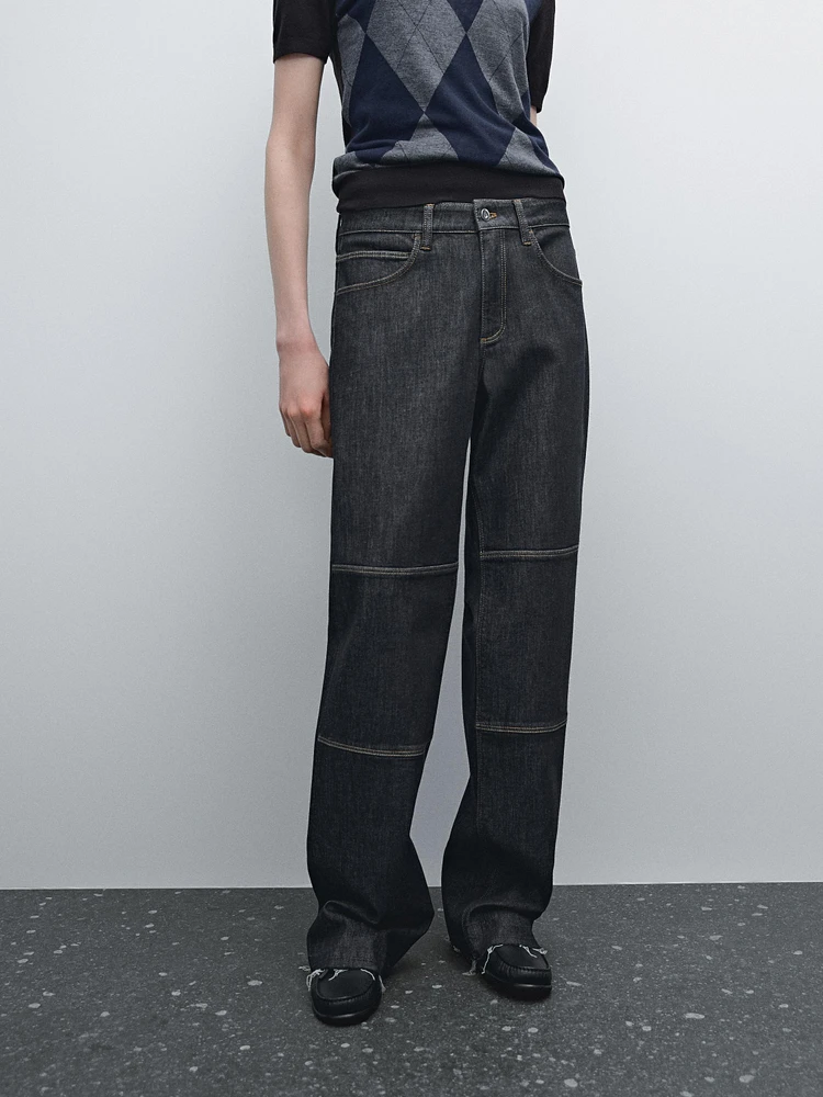 High-waist straight-leg jeans with seam details