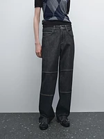 High-waist straight-leg jeans with seam details