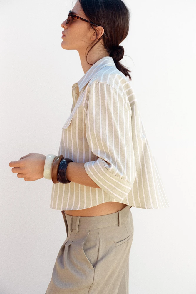 METALLIC THREAD STRIPED CROP TOP