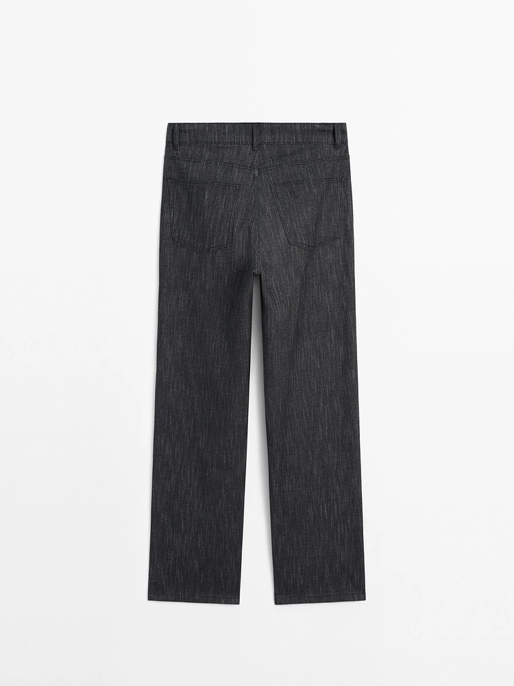 Straight-leg flecked cotton blend trousers