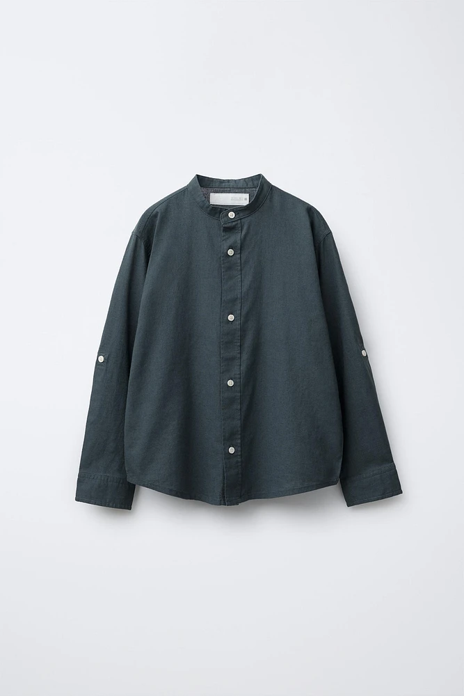 LINEN MANDARIN COLLAR SHIRT