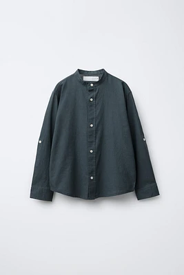 LINEN MANDARIN COLLAR SHIRT
