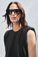 WASHED EFFECT T-SHIRT WITH SHOULDER PADS