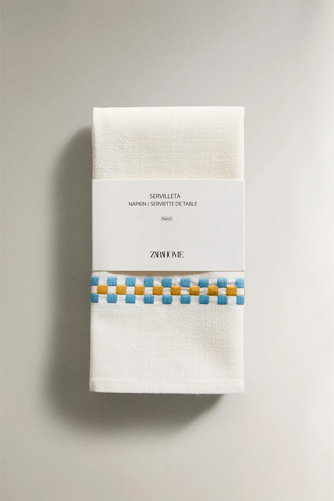 LOT SERVIETTES DE TABLE COTON FRISES MULTICOLORES