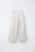 EMBROIDERED FLORAL WIDE LEG LINEN PANTS