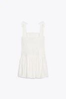SMOCKED AND PLEATED SHORT DRESS