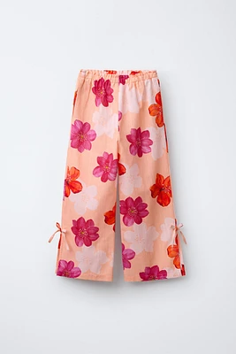 FLORAL BOW PANTS WITH LINEN