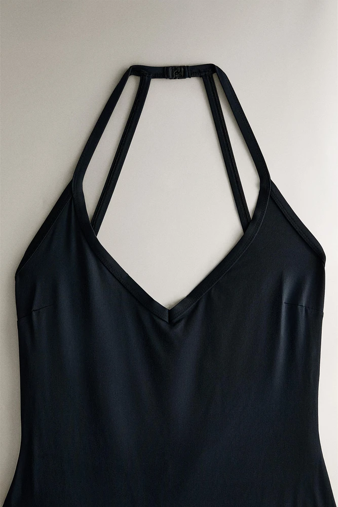 PLAIN BEACH SWIMSUIT WITH STRAPS AT THE BACK