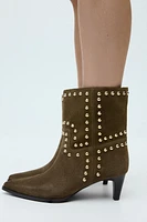 SPLIT LEATHER STUDDED ANKLE BOOTS