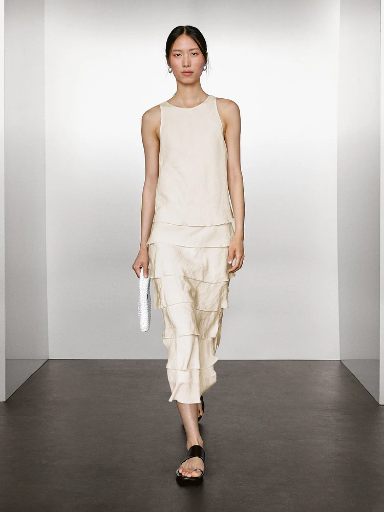 Robe longue fluide à volants